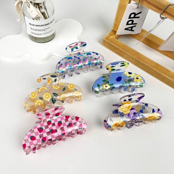 Floral Strawberry Print Hair Claw Clip