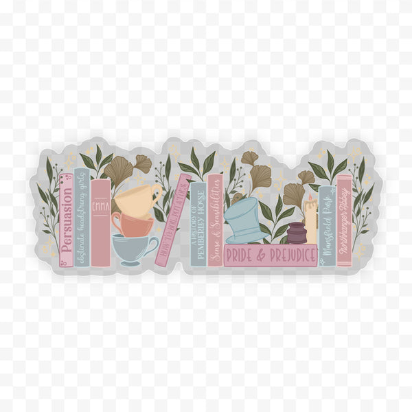 Jane Austen Bookshelf Waterproof Sticker