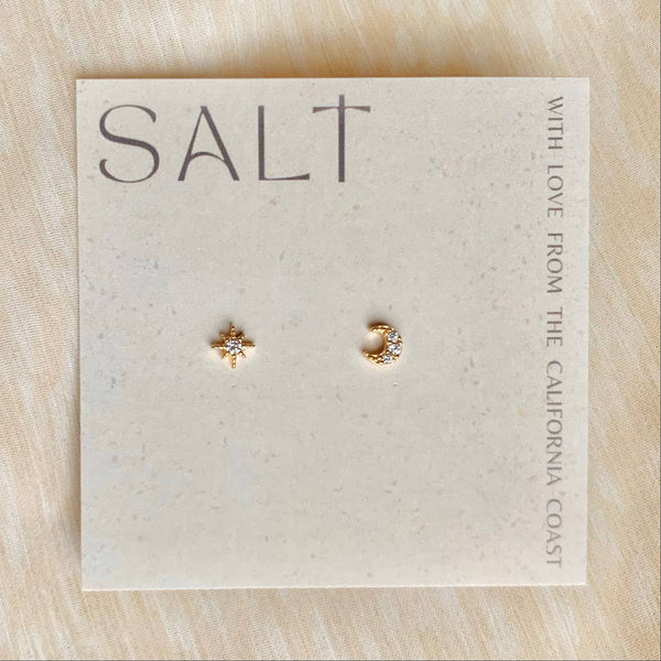 STAR & MOON STUDS | gold | tiny & dainty stud earrings