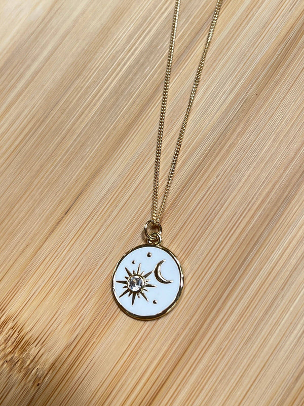 White Sun Moon Necklace