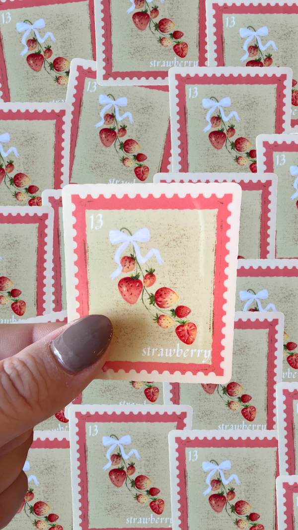Vintage Strawberry Stamp style waterproof sticker 