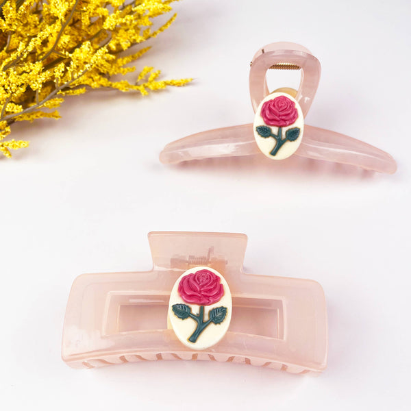 Vintage Rose Medal Pink Hair claw Clip