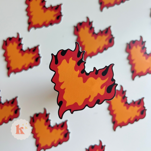 Fire heart book vinyl sticker, bookish stickers, reading