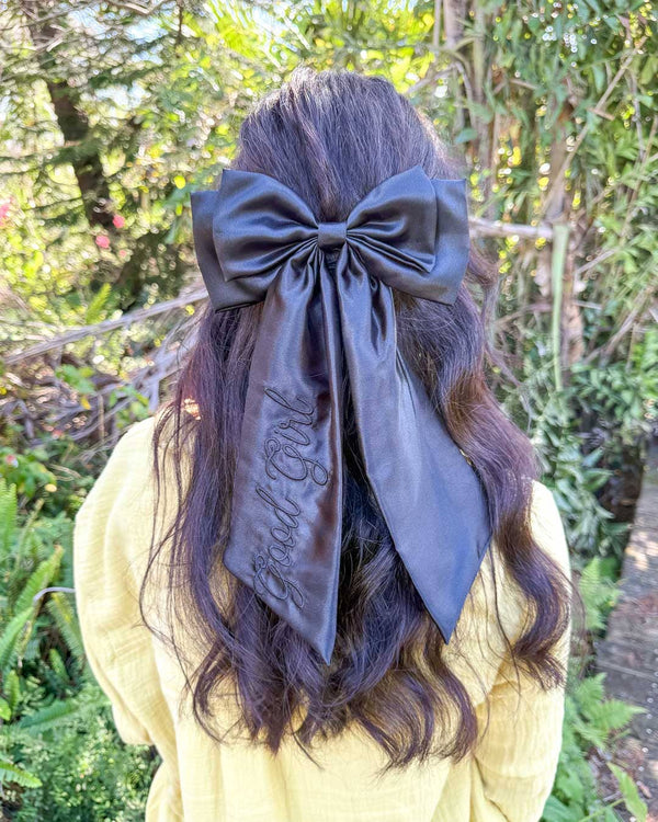 Good Girl Hair Bow Clip | Dark Romance Embroidered Satin Bow