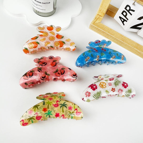 Over size floral colorful fruit print hair claw clip