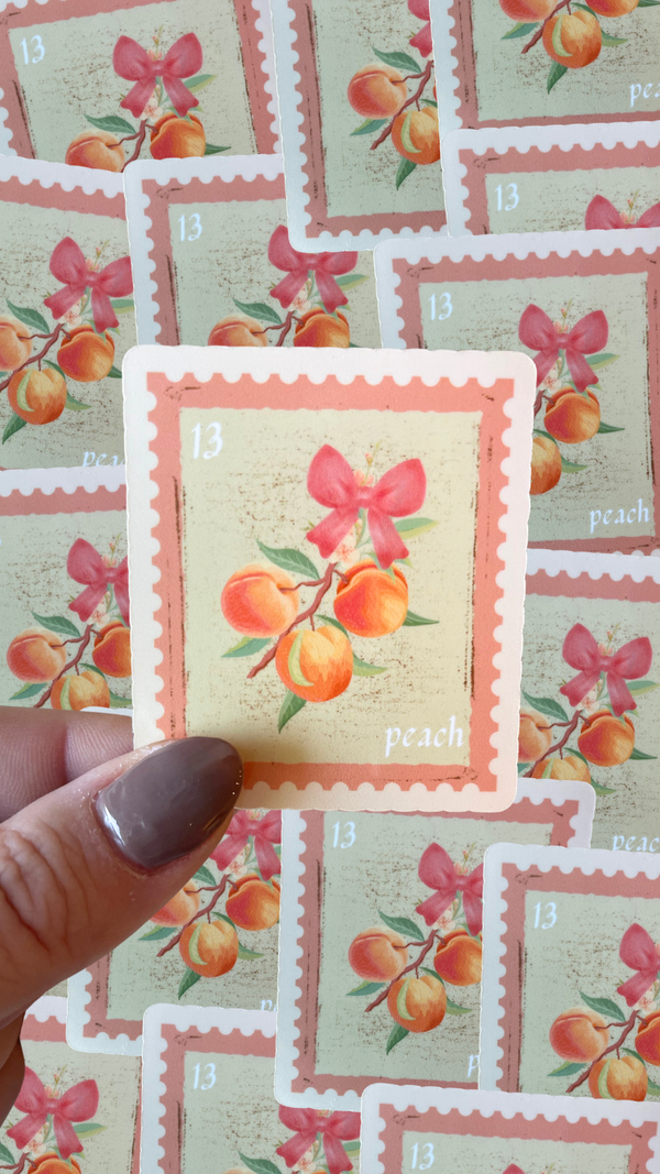 Vintage Peach stamp style waterproof sticker