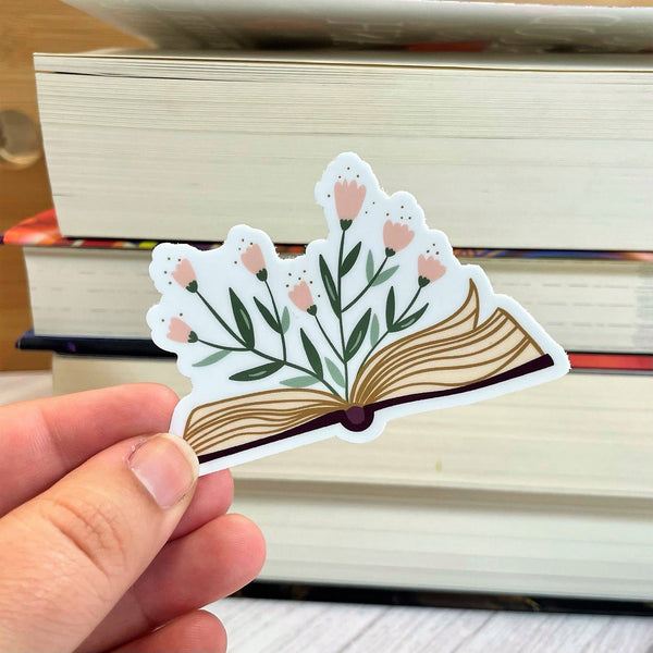 Floral Open Book Sticker, 3-inch