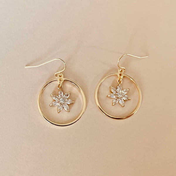 CRYSTAL FLOWER HOOP EARRINGS | gold | sparkly earrings