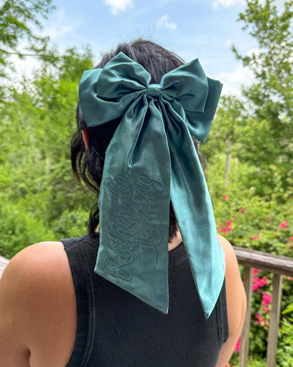 Rather Be Reading Hair Bow Clip | Embroidered Satin Bow