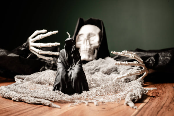 Halloween Wizard Candle with Ghost Skull