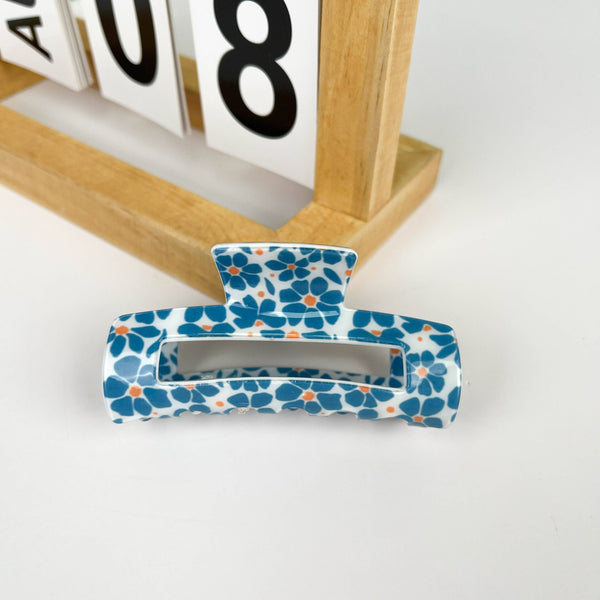 Floral Hollow Print Rectangular Hair Claw Clip
