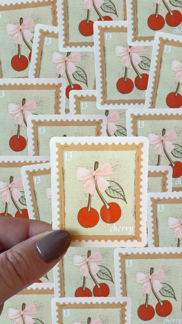 Vintage Cherry Stamp style waterproof sticker